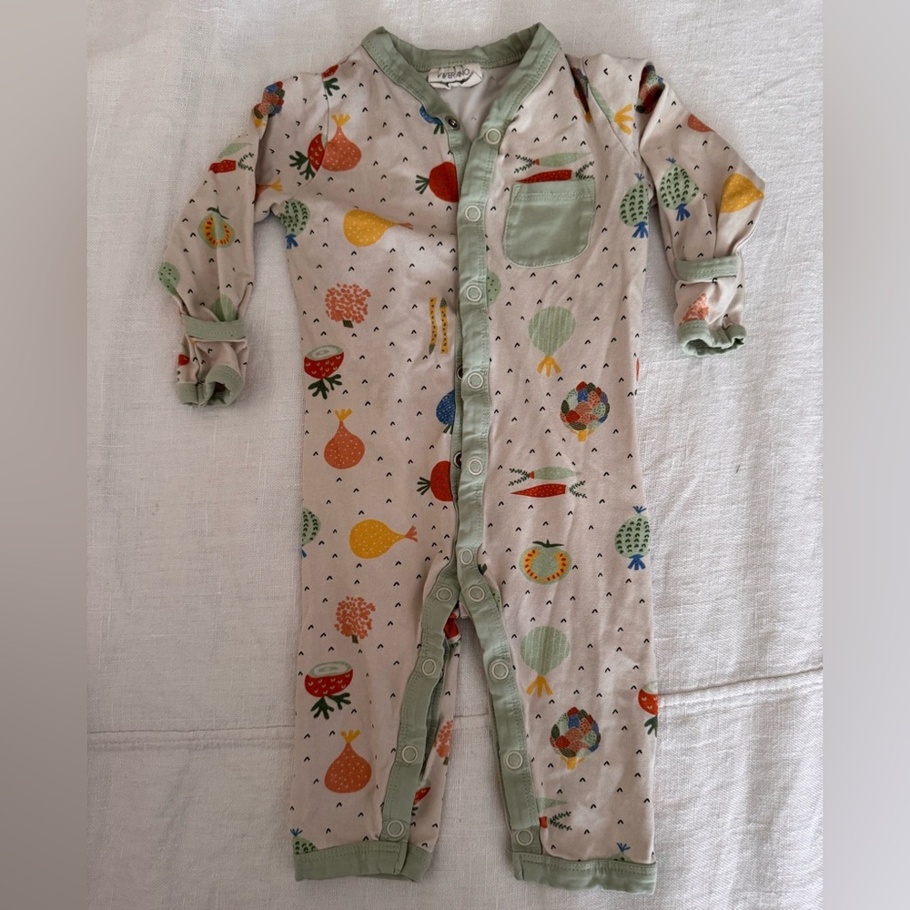 Playful Patterned Kids Footie with Green Trim